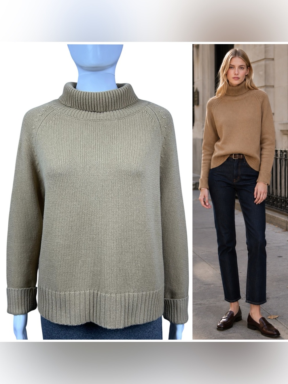 Nili Lotan Lanie 100% Cashmere Turtleneck Sweater XS Camel Rib Trim Quiet Luxury